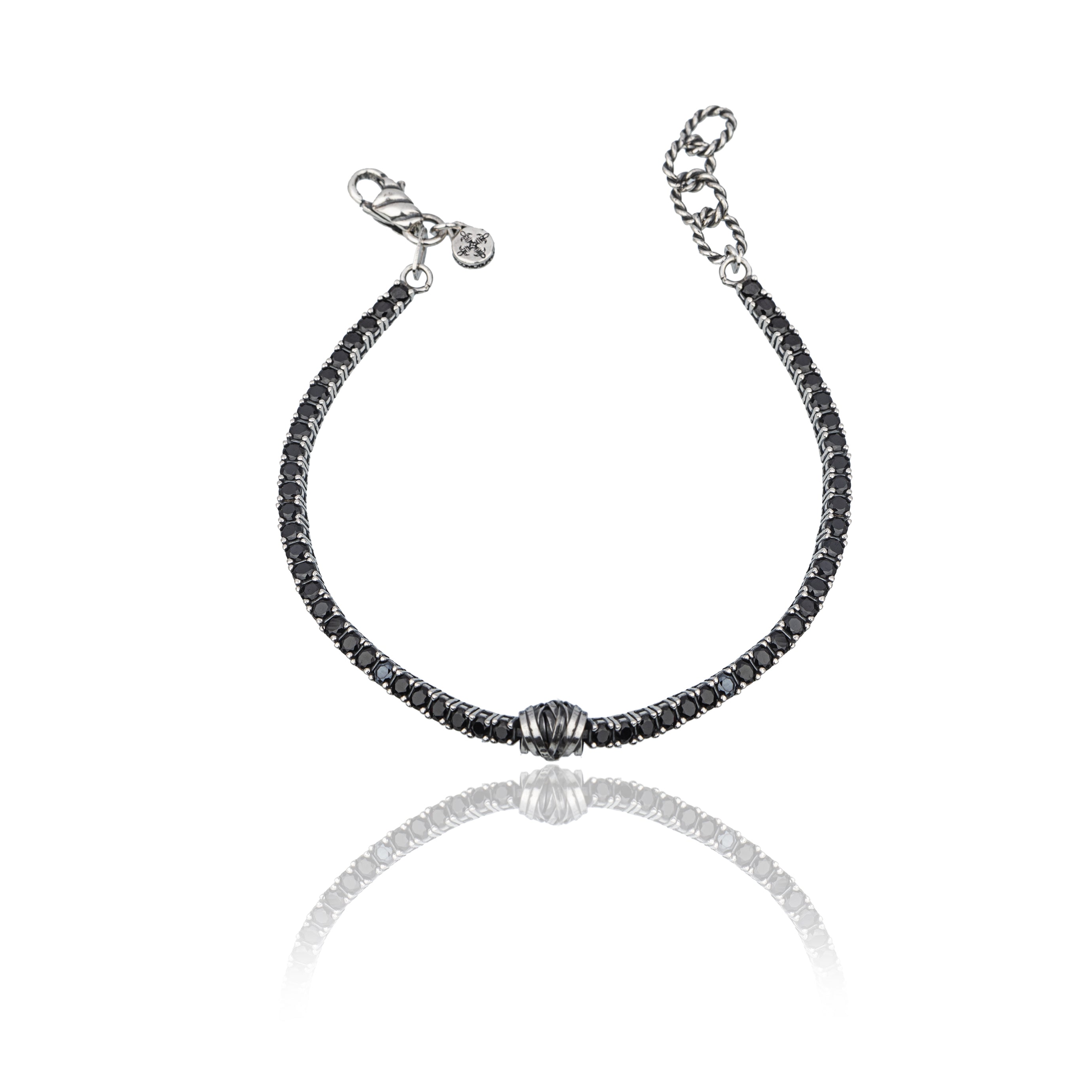 bracciale uomo tennis zirconi e argento brunito, gioielli Made in Italy