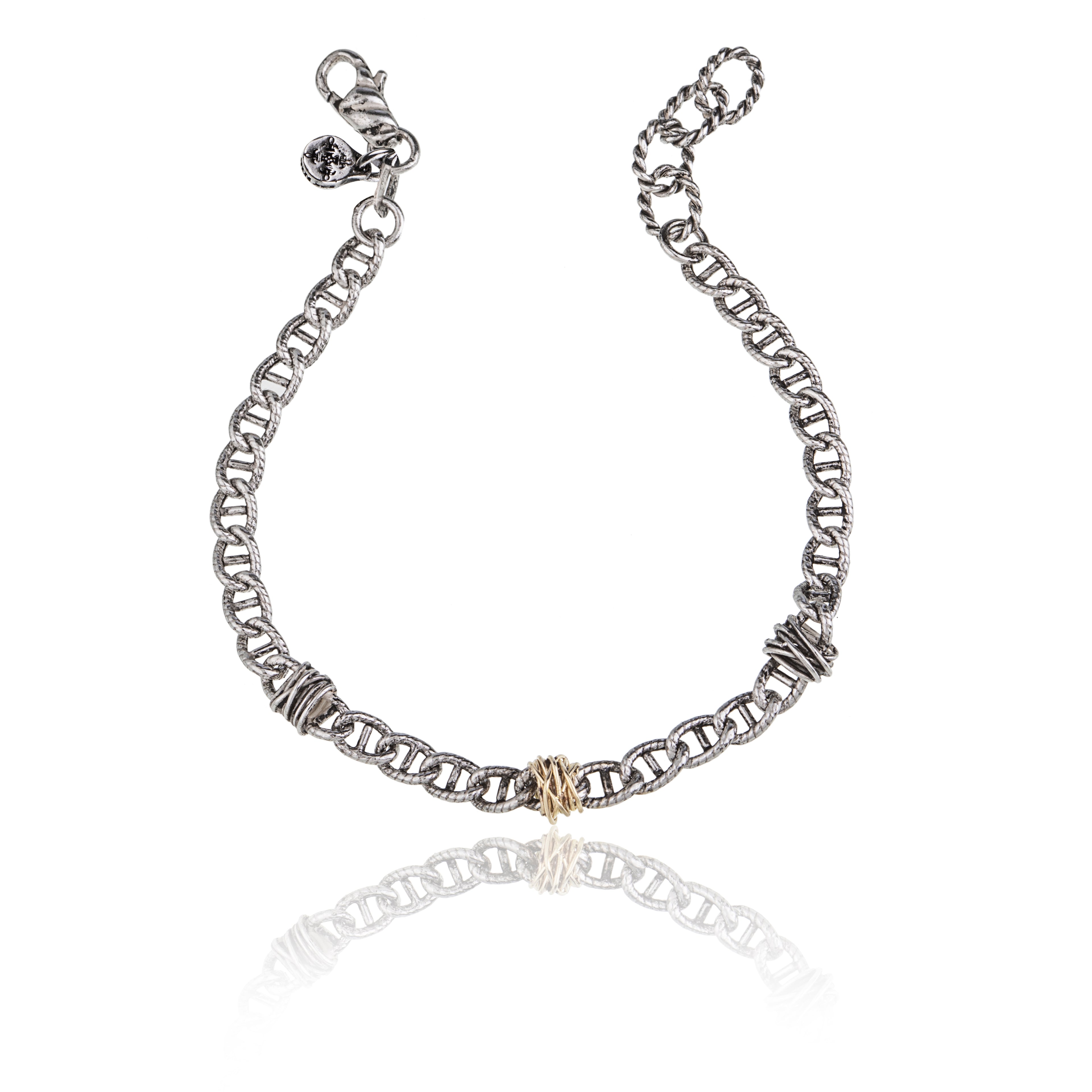 Bracciale uomo in argento 925 e oro 18kt, stile sofisticato.