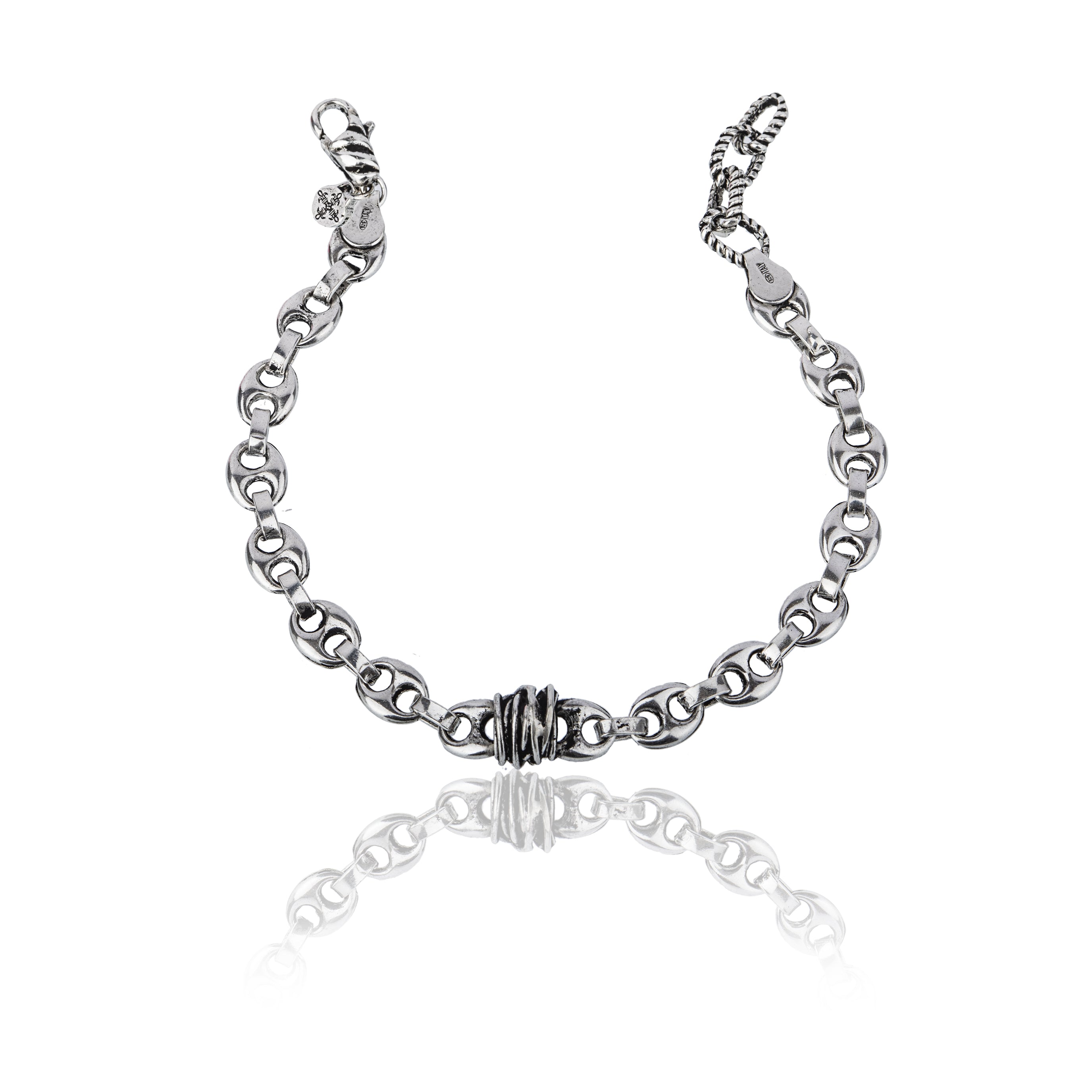 Bracciale in cordoncino e argento 925, robusto e artigianale.