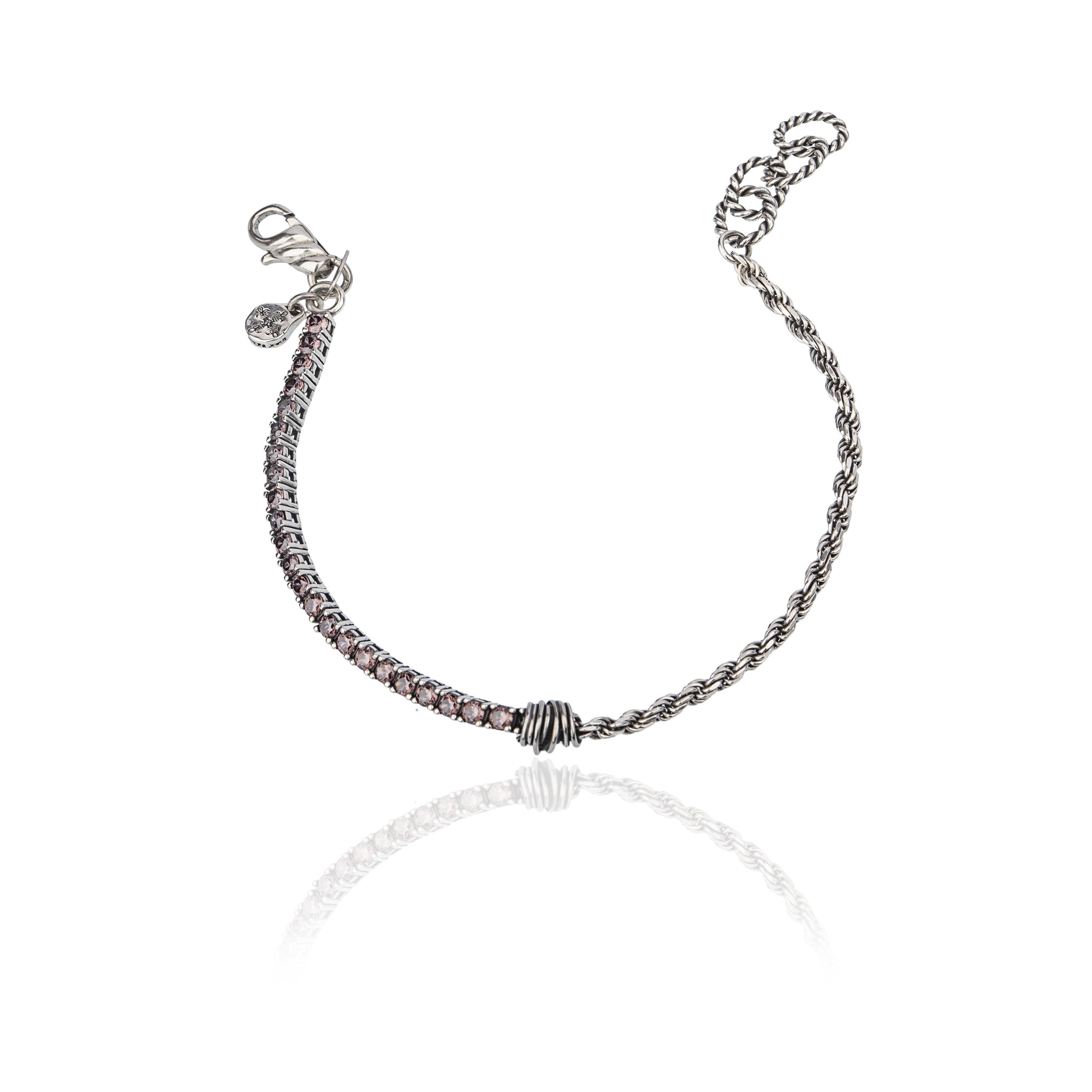 Bracciale uomo in argento 925, tennis di zirconi e maglia brunita.